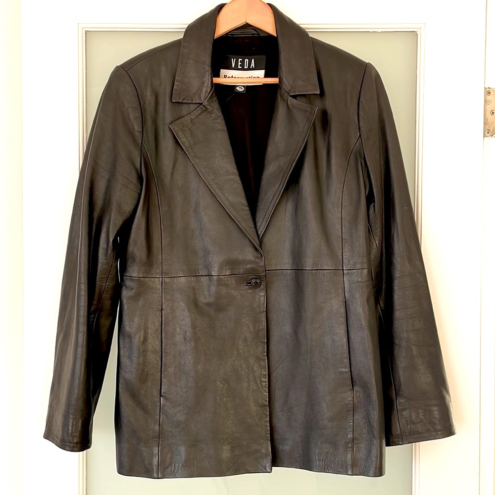 Reformation x VEDA Oversized Soft Leather Blazer – XL – Black